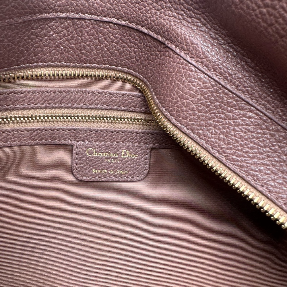 Auth Christian Dior Cannage Quilted Metallic Mauve Pink Leather Bee Hobo Tote - Picture 15 of 15